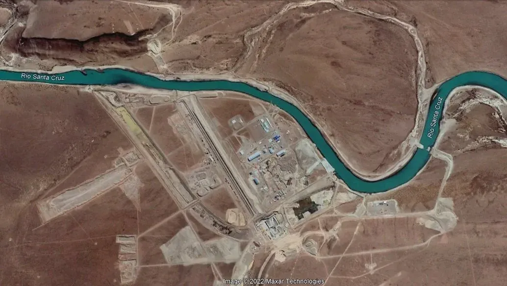 Vista satelital de las represas sobre el río Santa Cruz