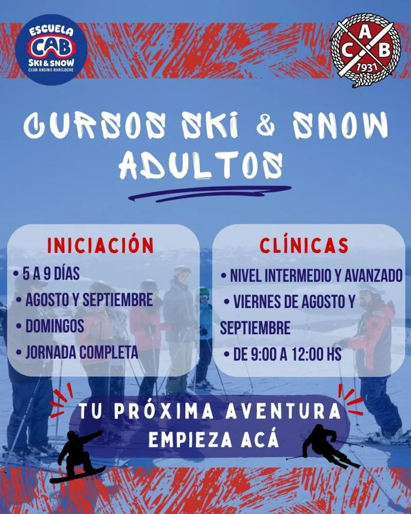 El Club Andino Bariloche abre inscripciones para cursos de esquí y snowboard