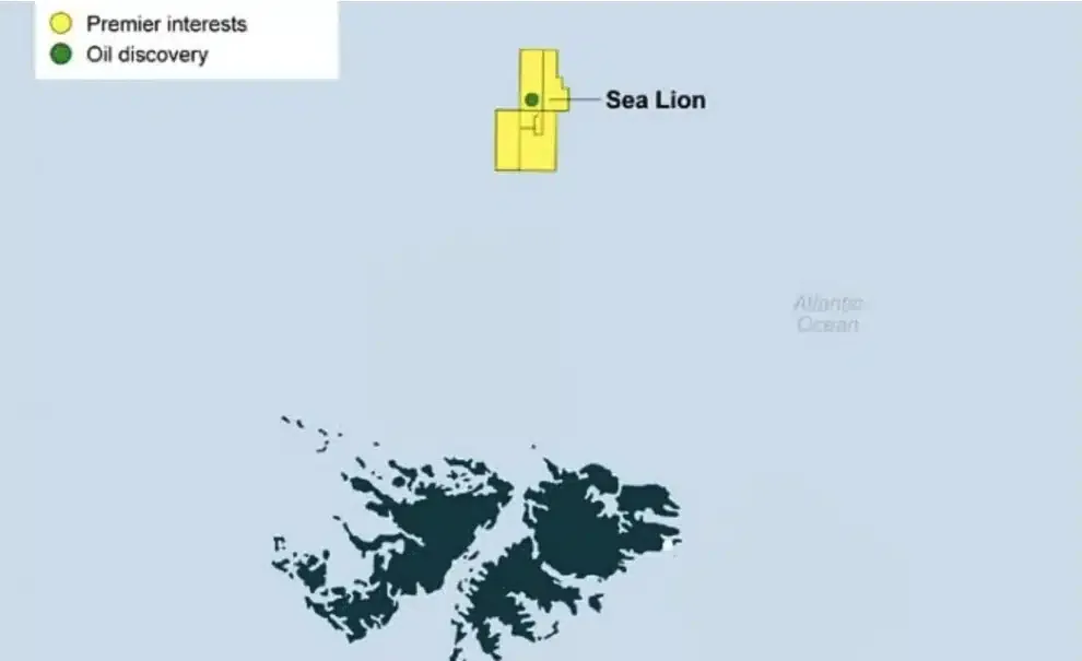 Map of the Sea Lion field location in the North Malvinas Basin, north of the archipelago